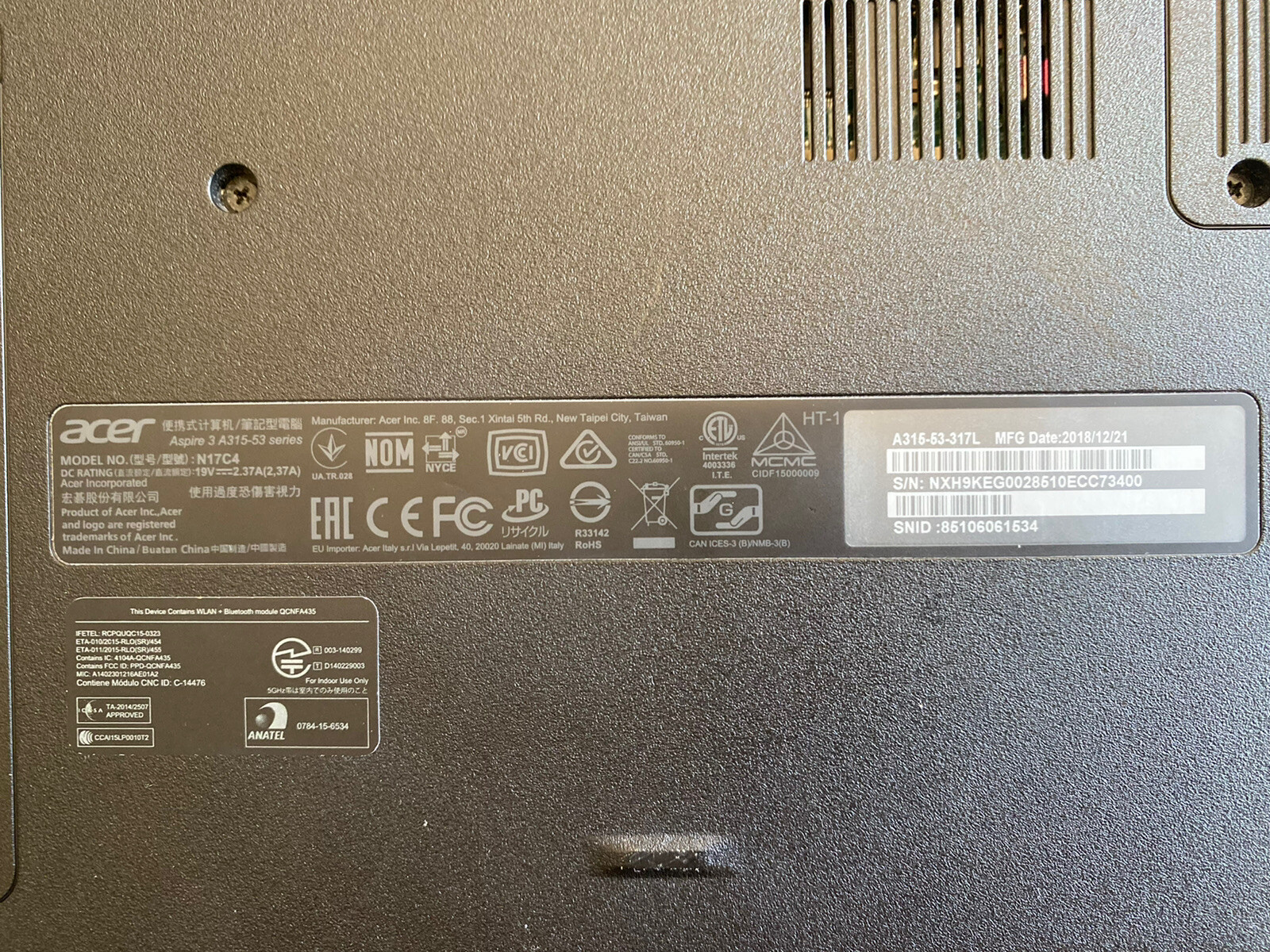 AS IS Acer Aspire 3 A315-41 15.6″ AMD Ryzen 3 2200U 2.5GHz 8GB RAM 1TB HDD READ!