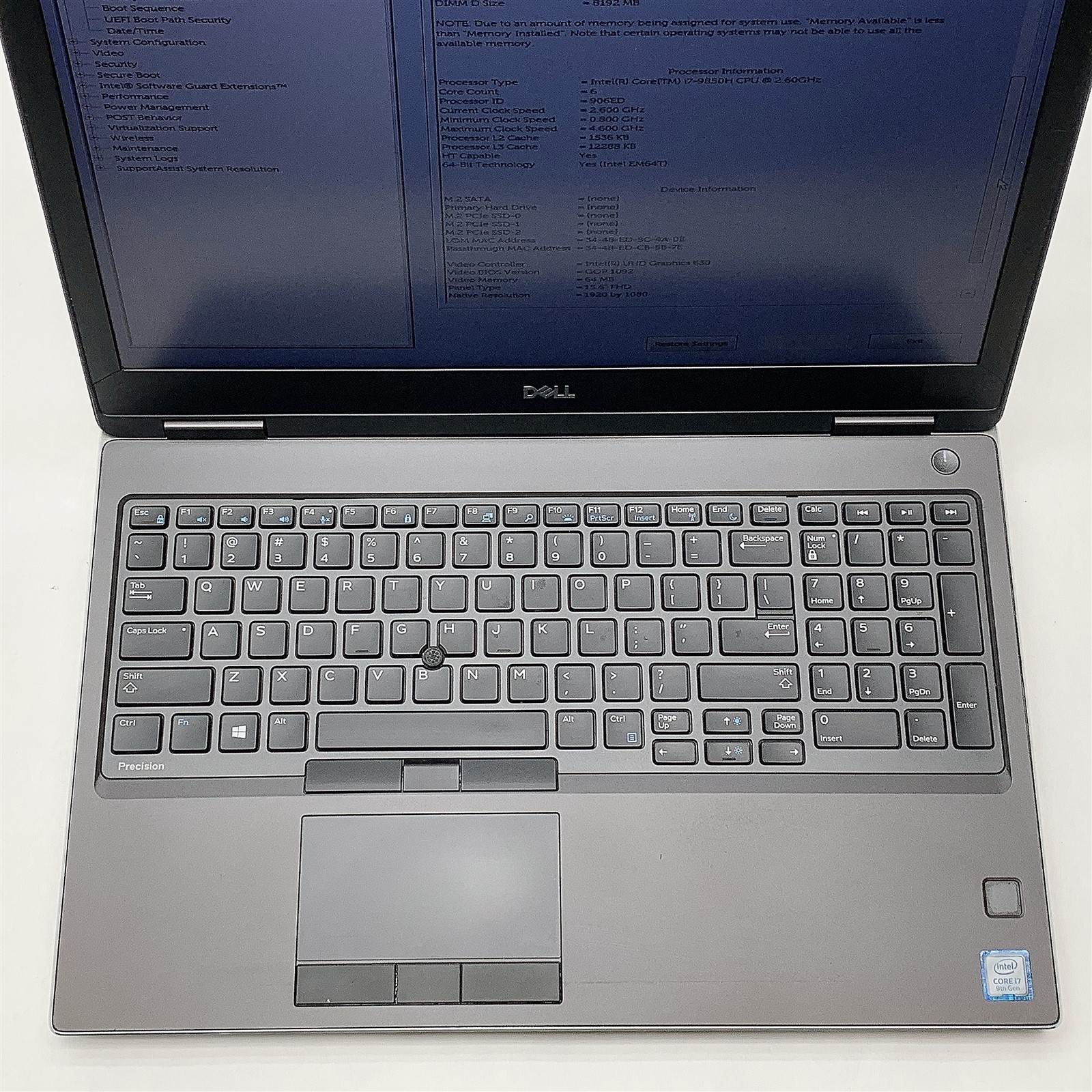 Dell Precision 7540 Laptop Intel Core i7 9850H 2.6GHZ 15.6″ FHD 16GB RAM NO HDD