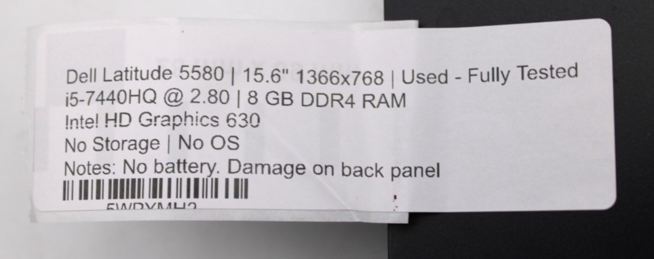 Dell Latitude 5580-i5-7440HQ@2.8GHz-8GB DDR4 RAM-NO STORAGE/OS*USED/TESTED*
