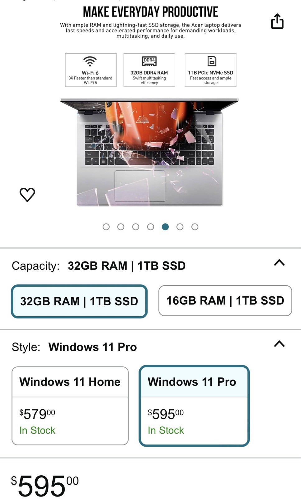 Acer Aspire 3 A315-24P-R7VH 15.6 in (128GB SSD, AMD Ryzen 3, 2.4GHz, 8GB RAM)…