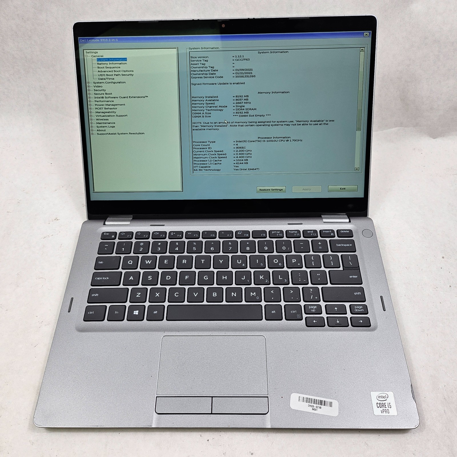 Dell Latitude 5310 2-in-1 Intel Core i5-10310U 1.7GHz 8GB RAM No SSD