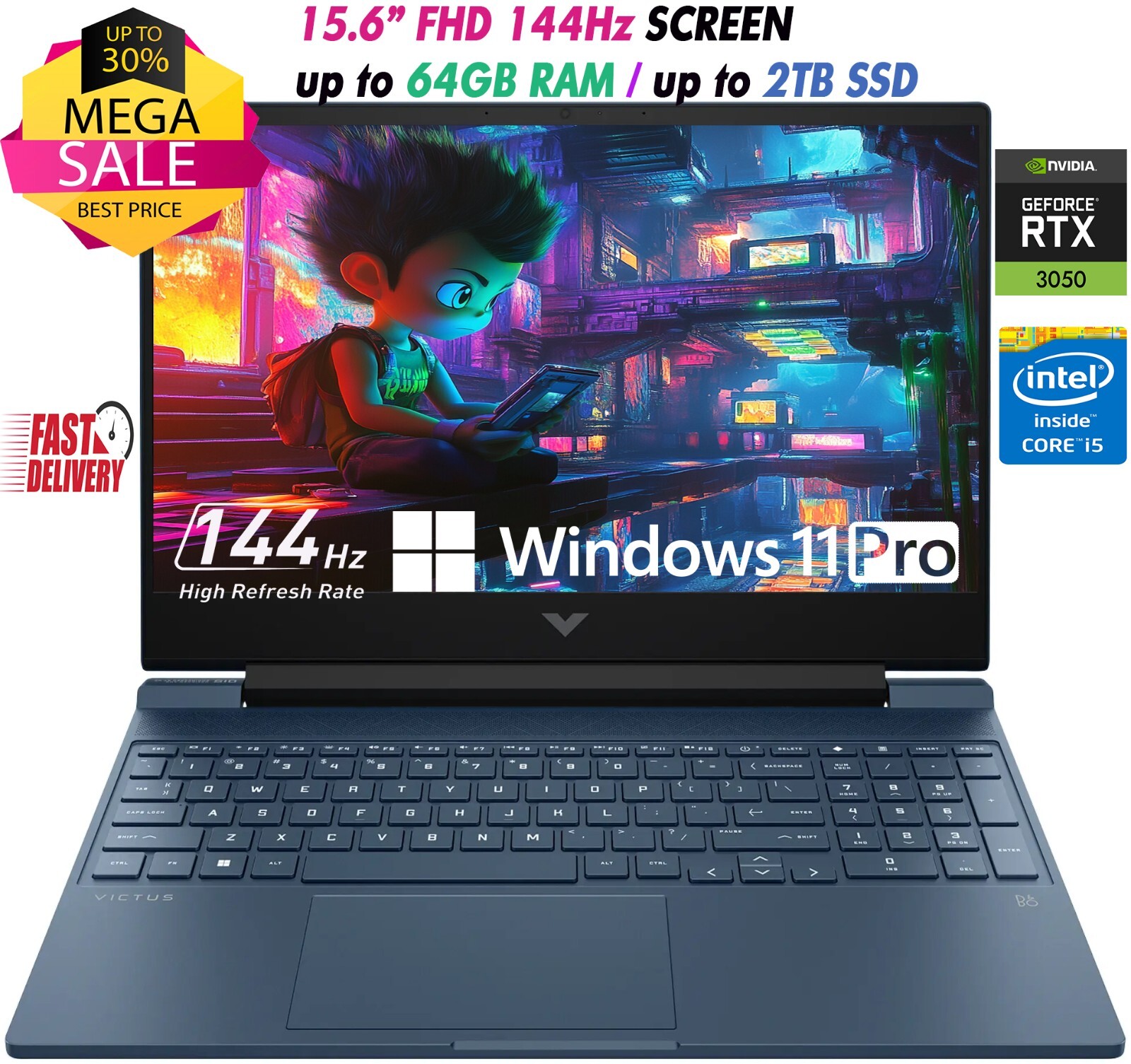 HP Victus Gaming 15.6″ 144Hz FHD i5-12450H Up to 64GB RAM& 2TB SSD Win11 PRO