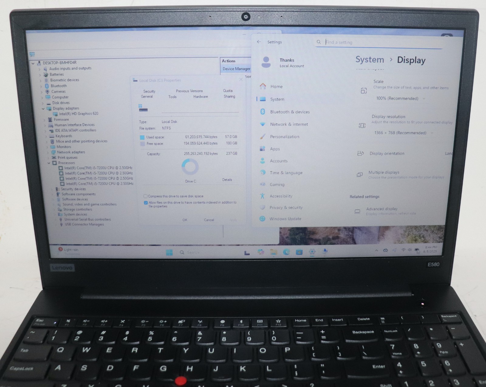 Lenovo ThinkPad E580|Intel Core i5@2.50 GHz|16GB RAM|256GB SSD|Win11|Webcam