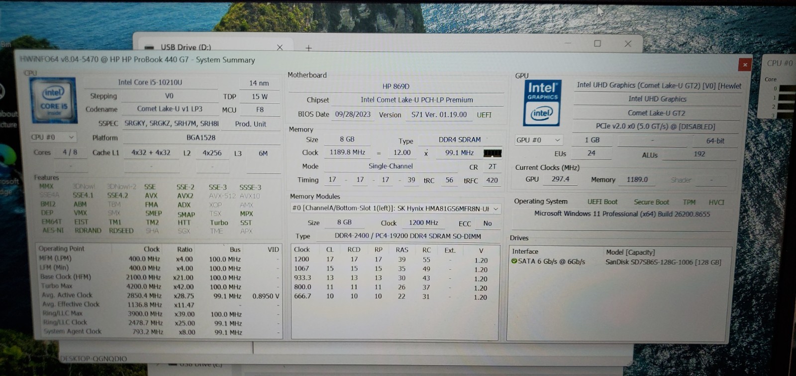 HP ProBook 440 G7 Laptop Intel Core i5-10th Gen 8GB RAM 128GB SSD KB incensensit