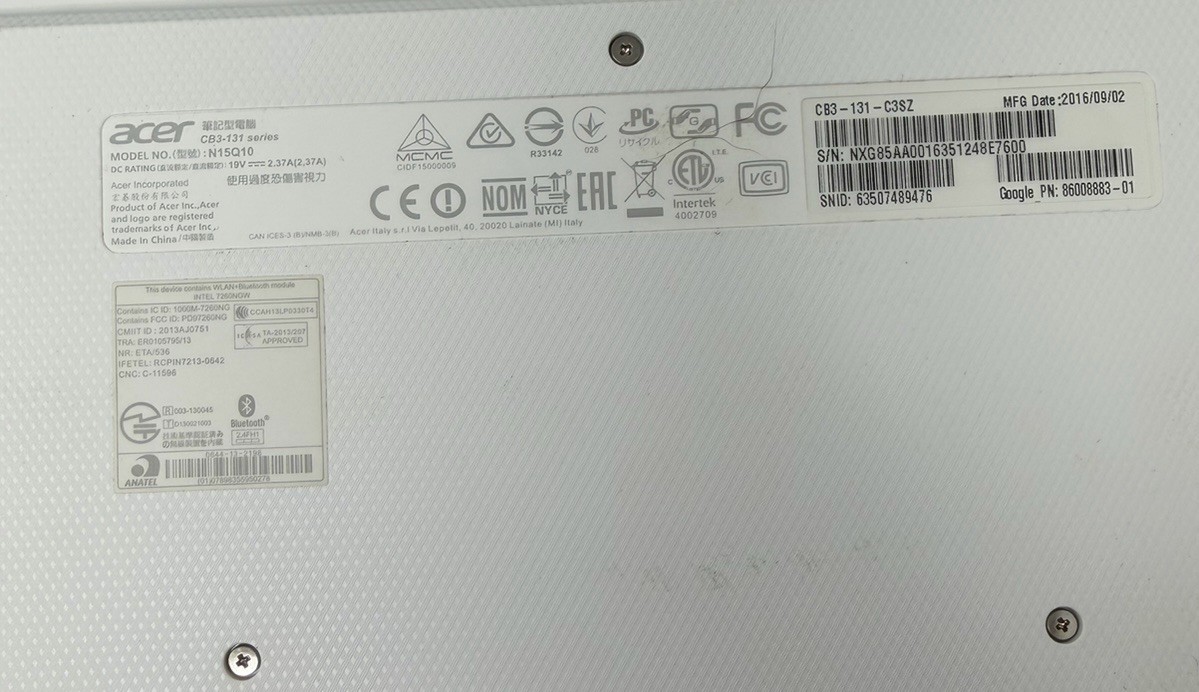 ACER Chromebook 11 CB3-131 N15Q10 Dual Celeron N2840 2.16GHz 11.5″ 16GB SSD 2GB