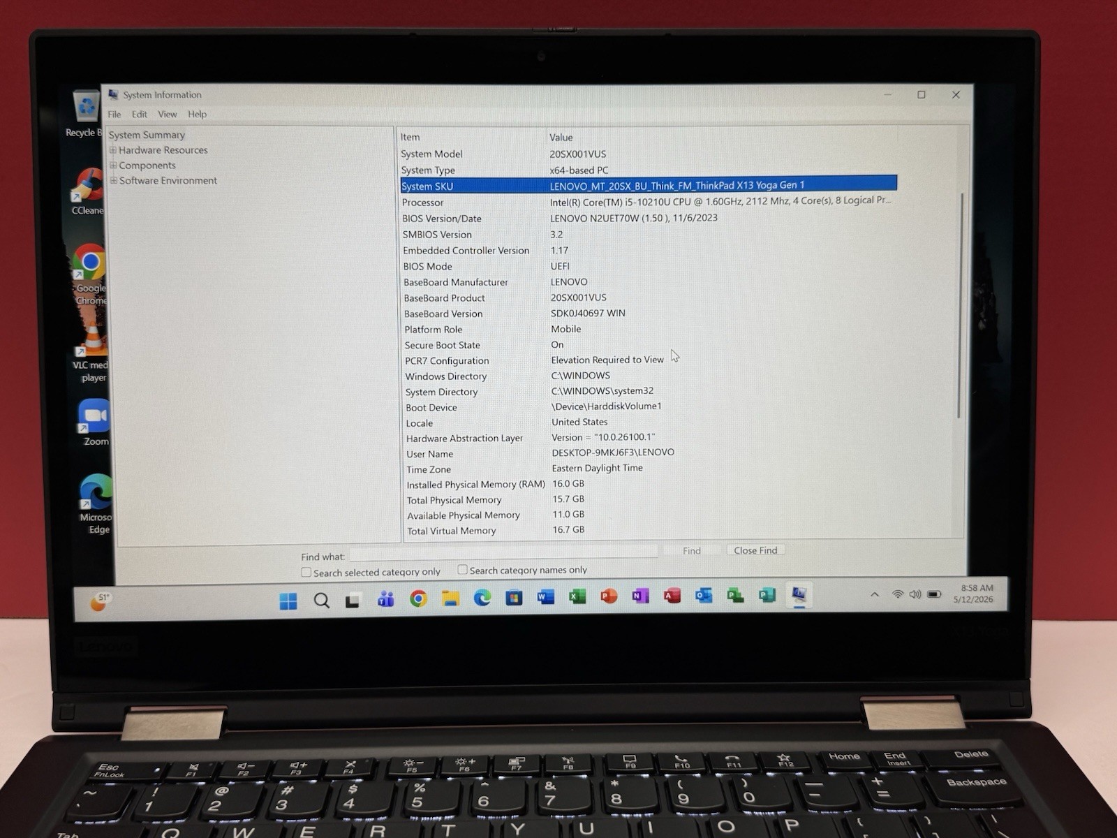 Lenovo THINKPAD X13 Yoga Gen 1 i5 10210U 1.6GHz 16GB RAM 256GB SSD 2 in 1 Touch