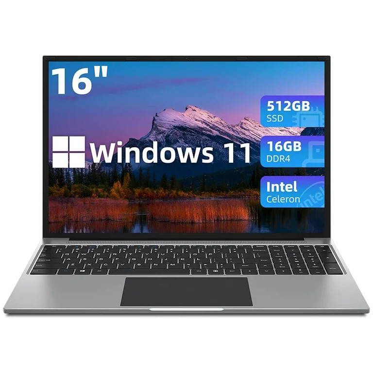Jumper Laptops 16″ 1920×1200 Quad Core CPU N100 16GB DDR5 512GB SSD S5MAX – Gray