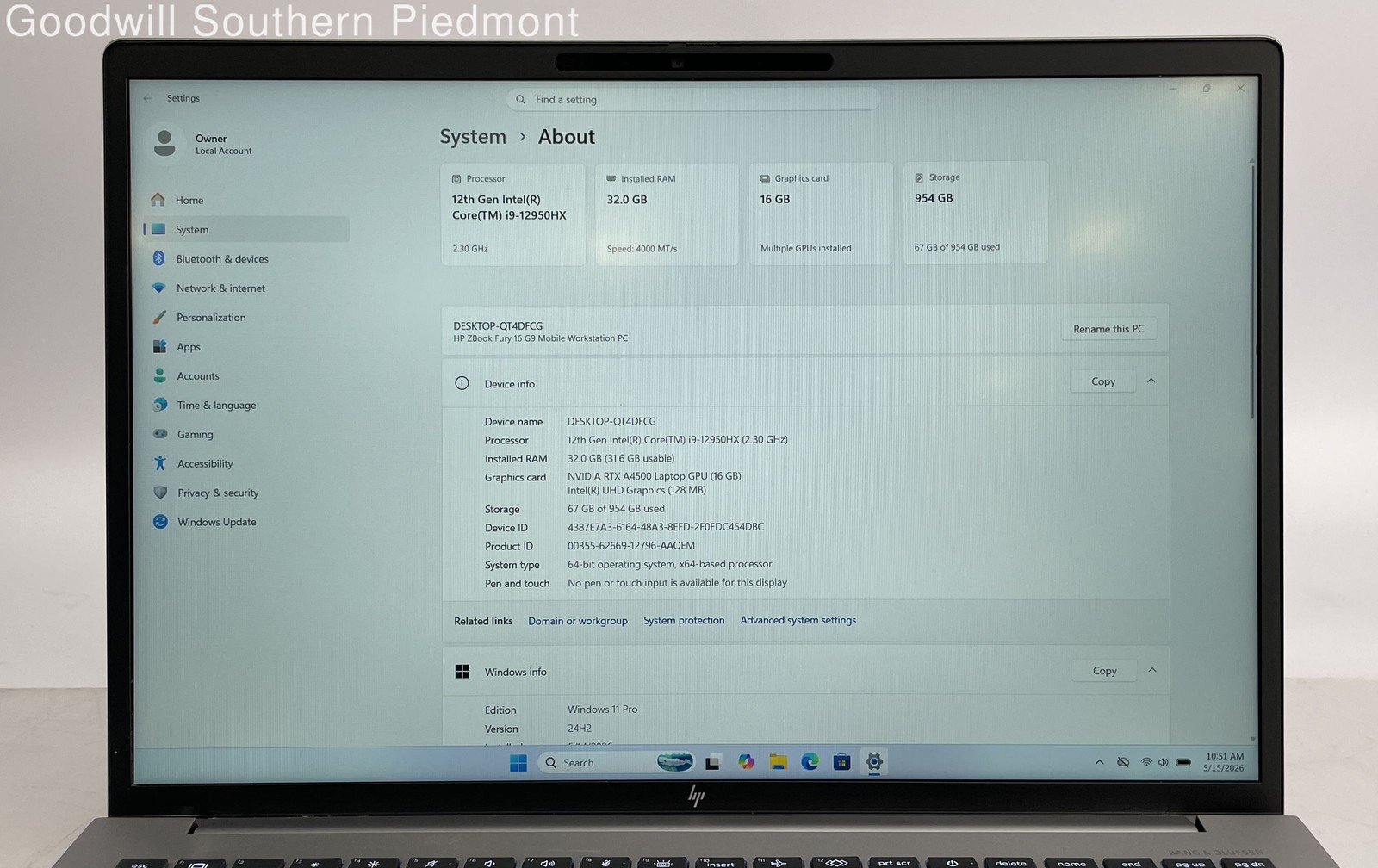 HP ZBook Fury 16 G9 Intel Core i9-12950HX 32GB RAM 1TB SSD Win 11 RTX A4500