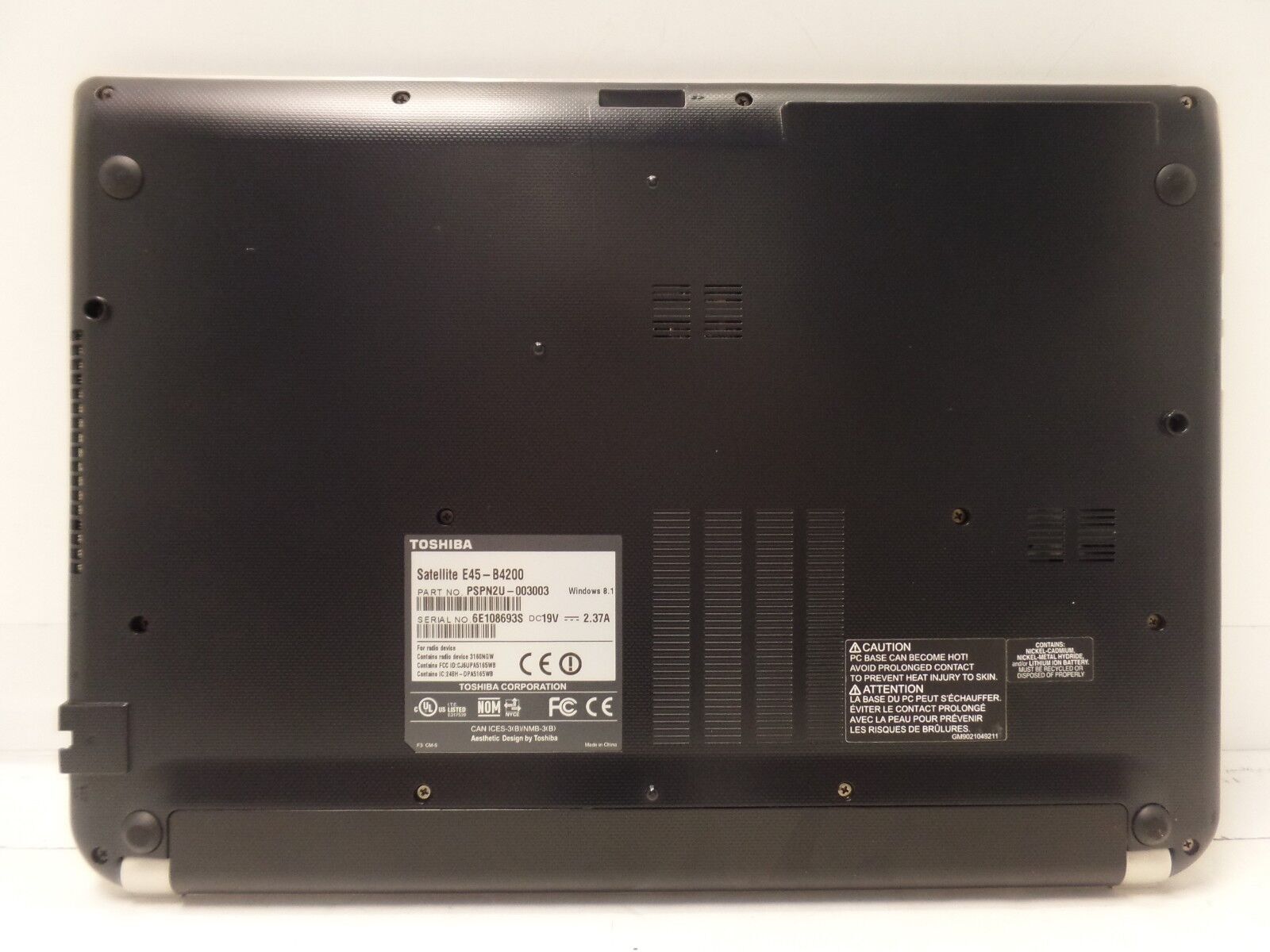 14″ Toshiba Satellite E45-B4200 PSPN2U-003003 AS IS PARTS OR REPAIR NON WORKING