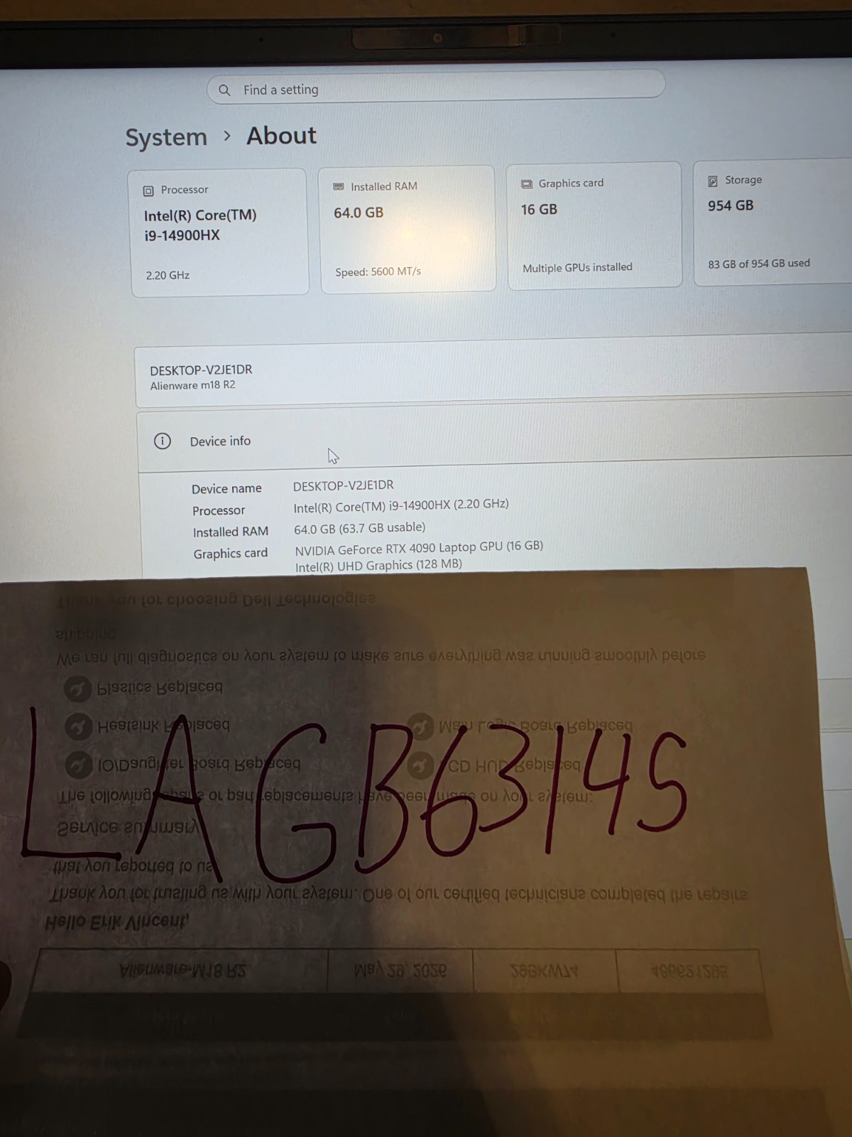 MAXED Alienware m18 R2 (RTX 4090, i9, 64GB RAM, 2TB) – Fresh Factory Repaste