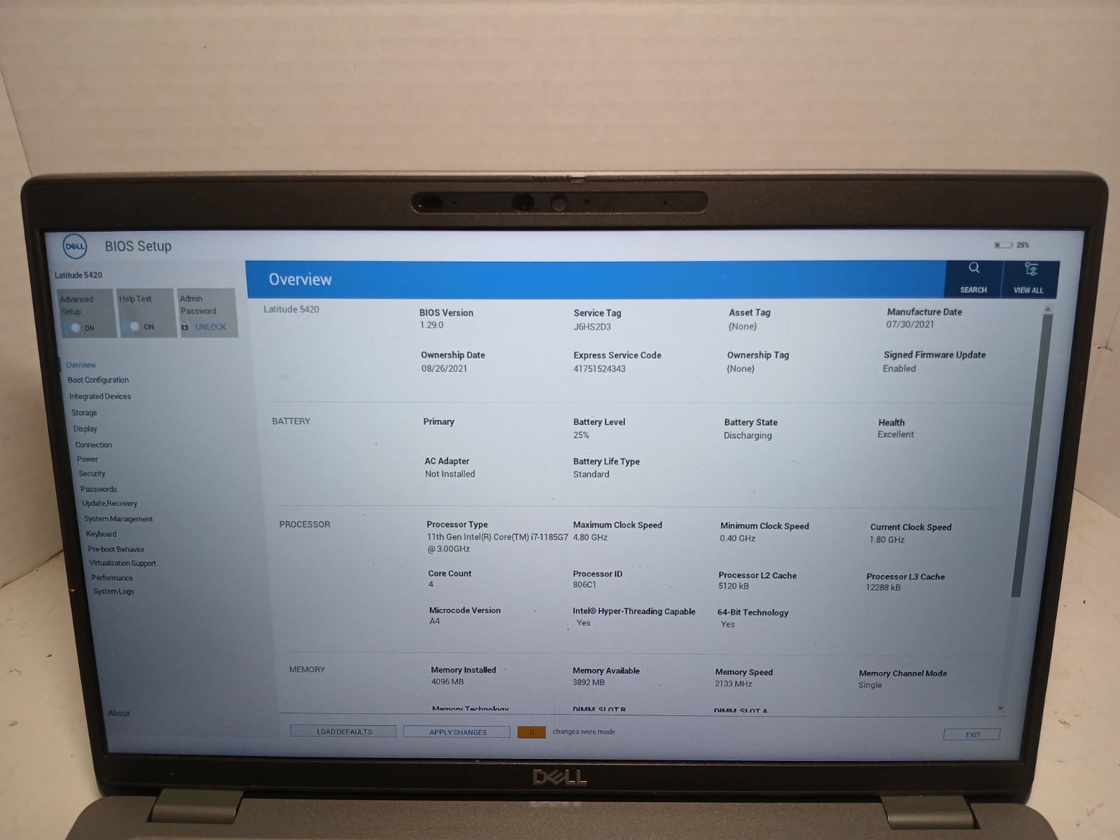 Dell Latitude 5420 14″ Laptop i7-1185G7 4GB No SSD/OS! BIOS PW!! #97