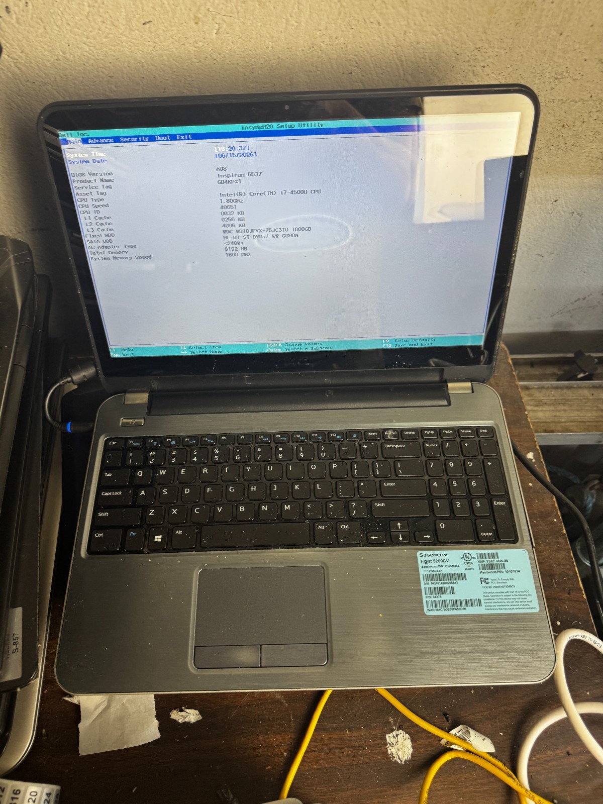 Dell inspiron 5537 Core I7-4500 8GB RAM Laptop for Parts/Repair #6312