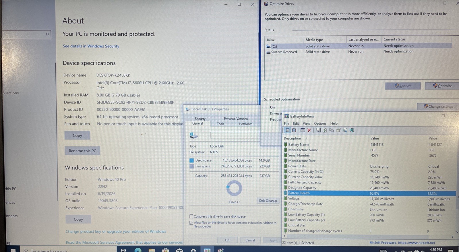 Lenovo T450s, Intel Core i7-5600U @2.60GHz, 8GB RAM, 256GB SSD, Windows 10