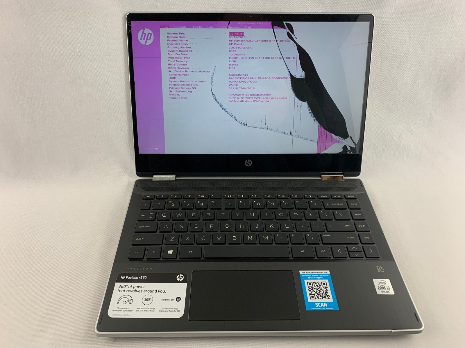 HP 14m-dh1001dx, Intel Core i3-10110U 2.1GHz For Parts/ Repairs, Cracked Screen