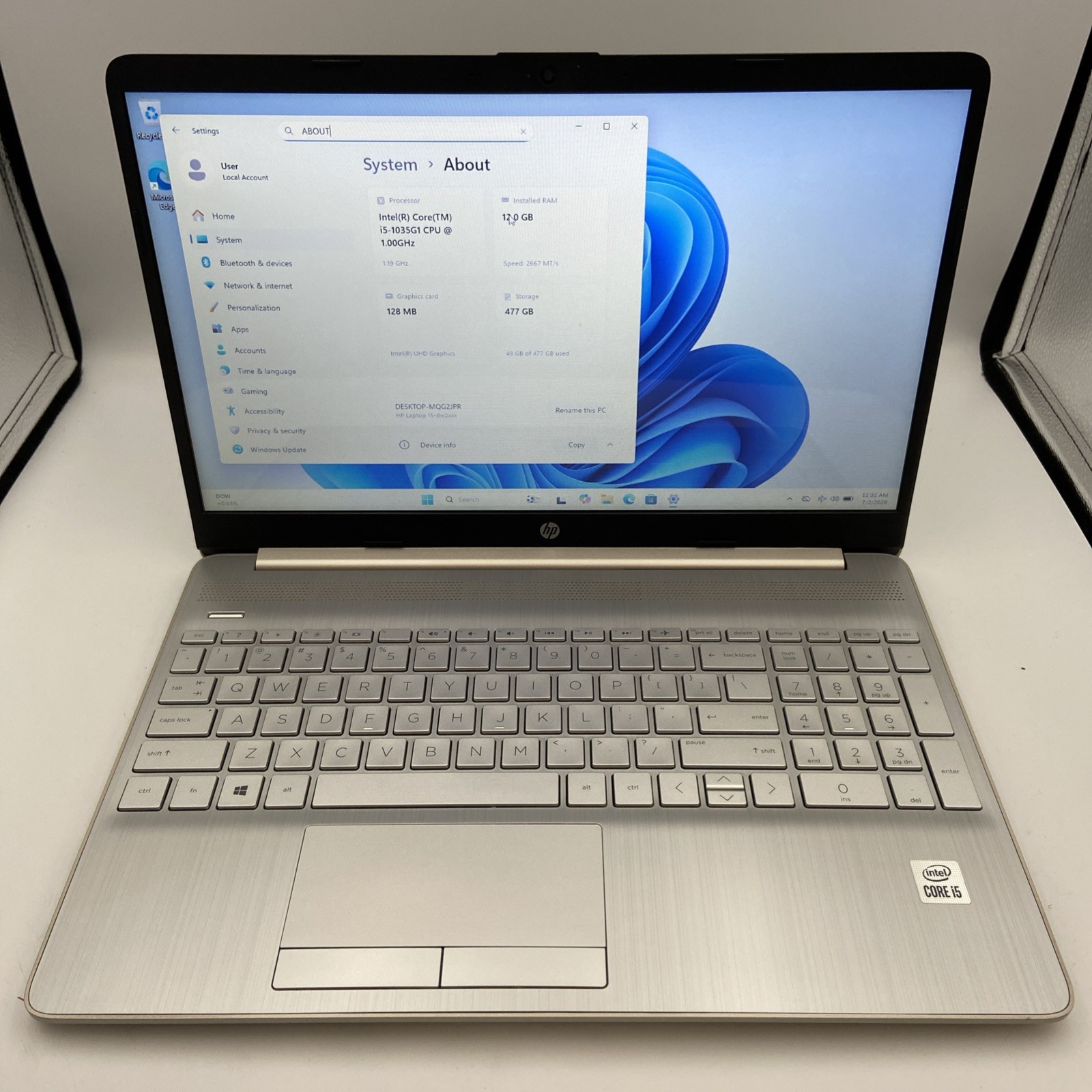 HP Laptop 15t-dw200 Intel i5-1035G1 @ 1GHz 12GB RAM 512GB SSD W11H