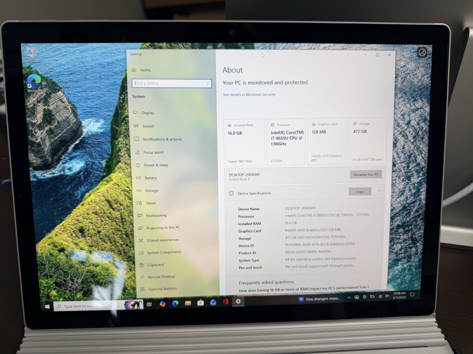 Microsoft Surface Book 2 Core i7 13.5″ 16GB/512GB Silver box + charger