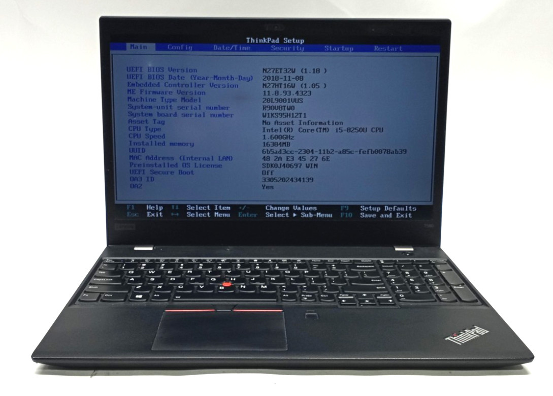 Lenovo ThinkPad T580 15.6″FHD i5-8250@1.60GHz 16GB RAM NO HDD/NO OS TH050*!