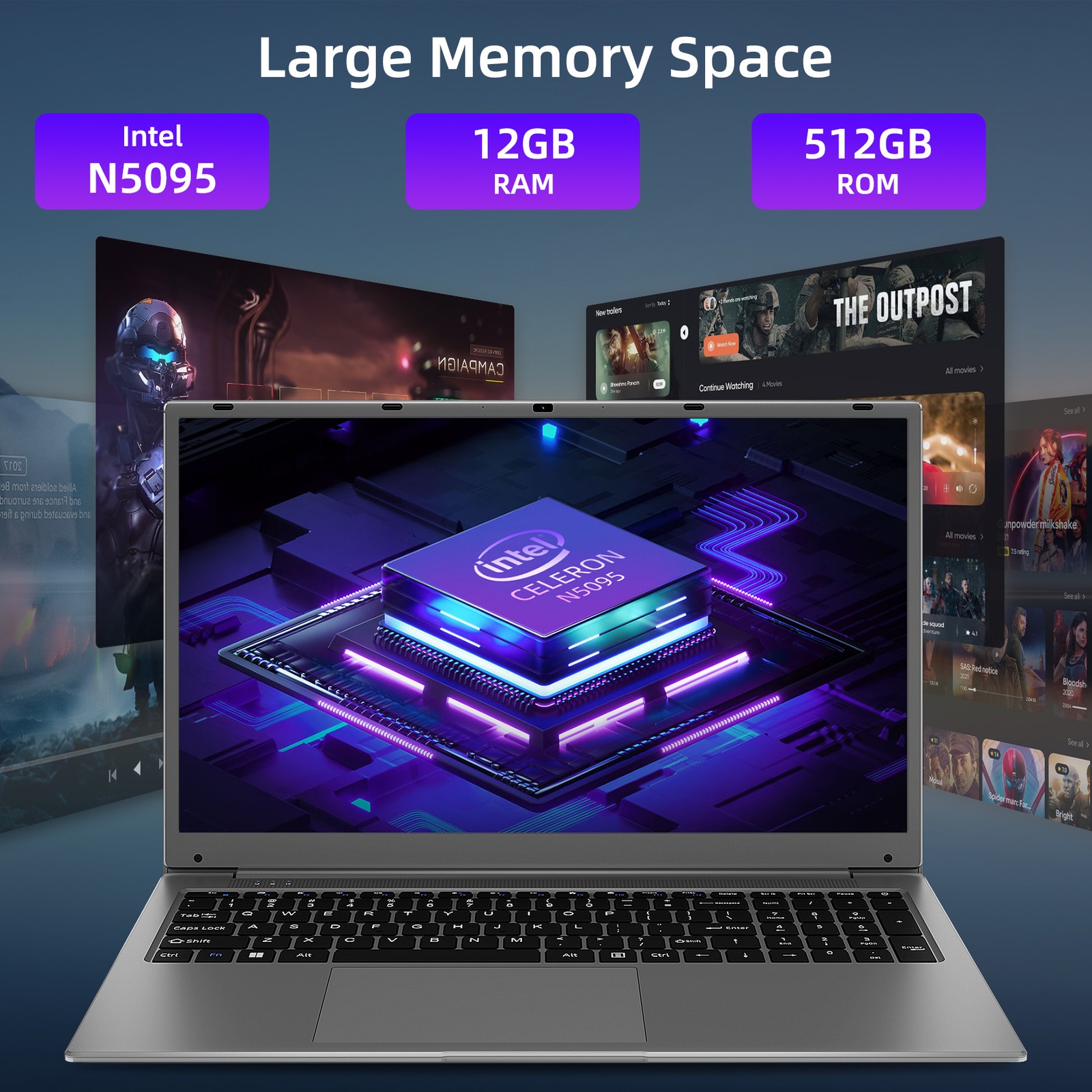 SGIN 17.3″ FHD Laptop 512GB SSD 12GB RAM Notebook-Intel N5095 Up to 2.9GHz WiFi