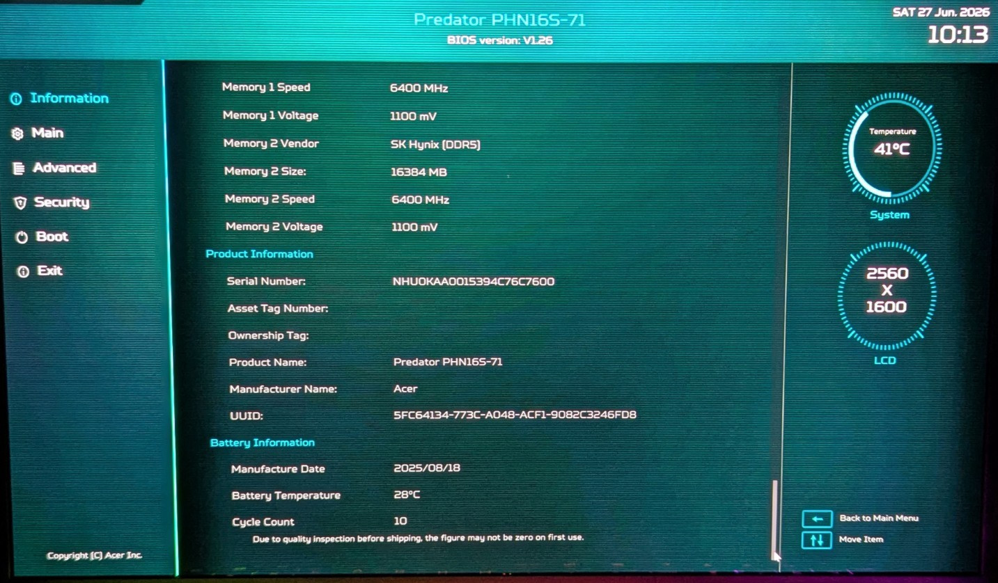Acer Predator Helios Neo 16S Intel Ultra 9 275HX 32GB RAM NVIDA GeForce 5070 Ti