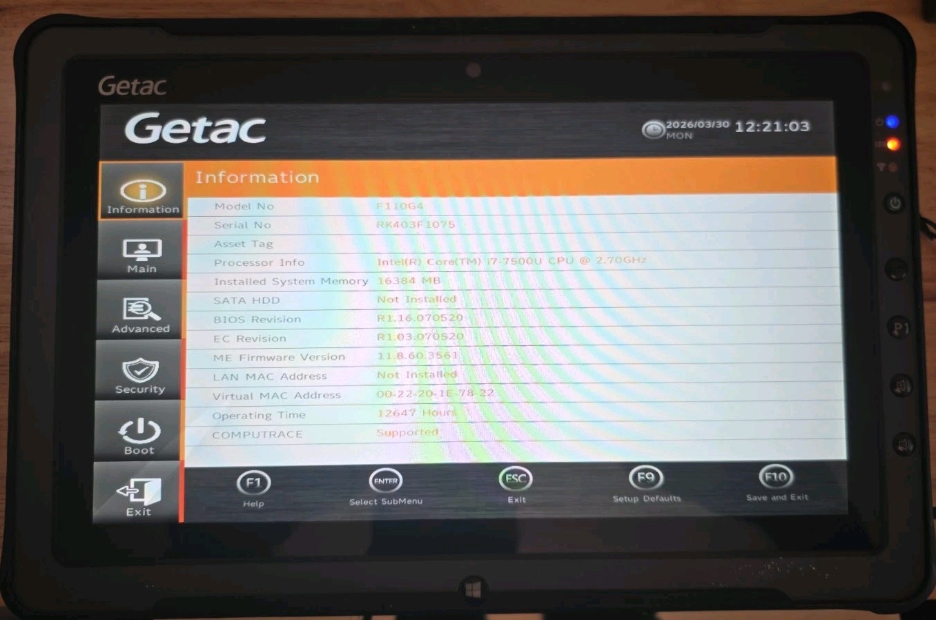 Getac F110 G4 16GB Intel Core i7 7th gen No SSD