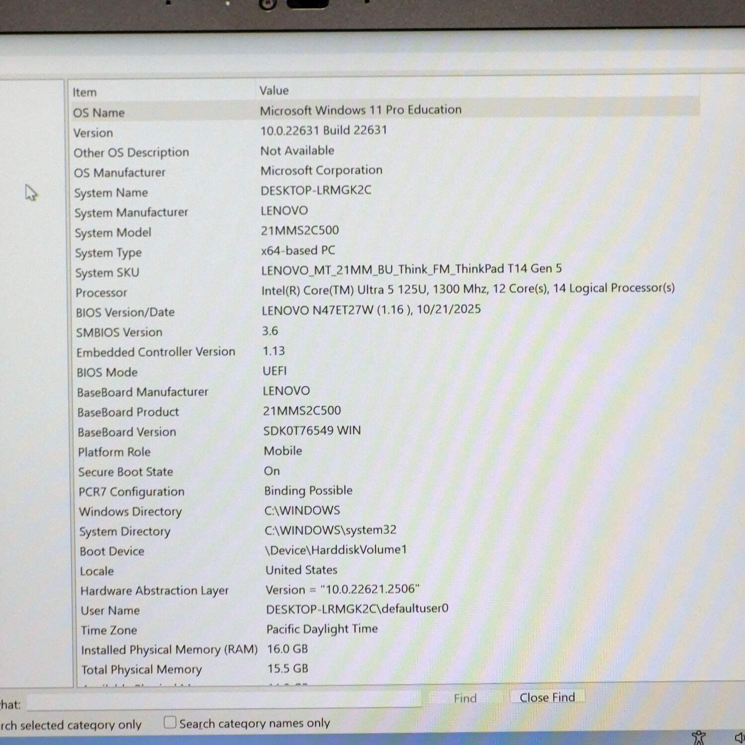 Lenovo ThinkPad T14 Gen 5 Core Ultra 5 125U 13GHz 16GB RAM 512GB SSD G2U