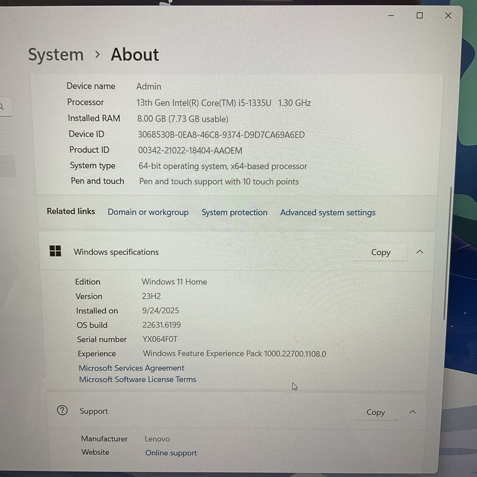 Lenovo Yoga 7i Laptop 13th Gen Intel i5-1335U @ 1.30 GHz 8GB RAM 512GB Iris Xe