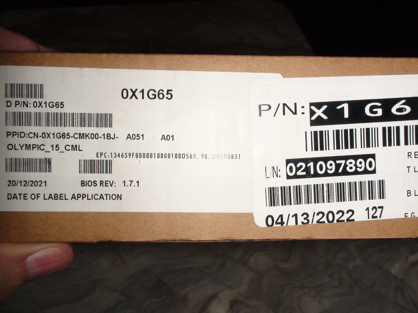 New/Sealed DELL LATITUDE 9510 MOTHERBOARD i7-10810U X1G65 0X1G65 genuine oem