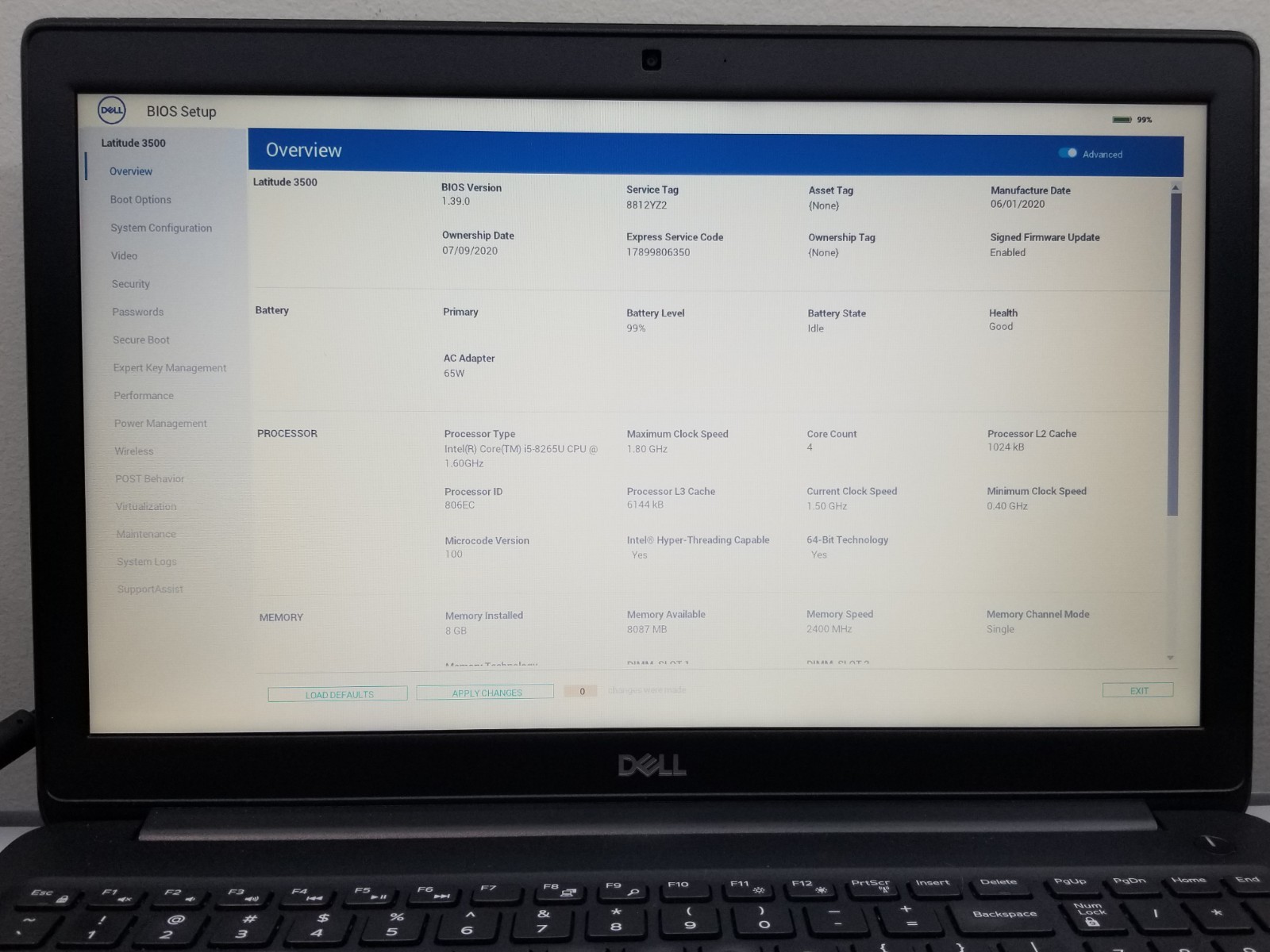 Dell Latitude 3500 15.6″ FHD i5-8265U 1.6GHz 8GB RAM 256GB NVMe Win 11 Pro WiFi