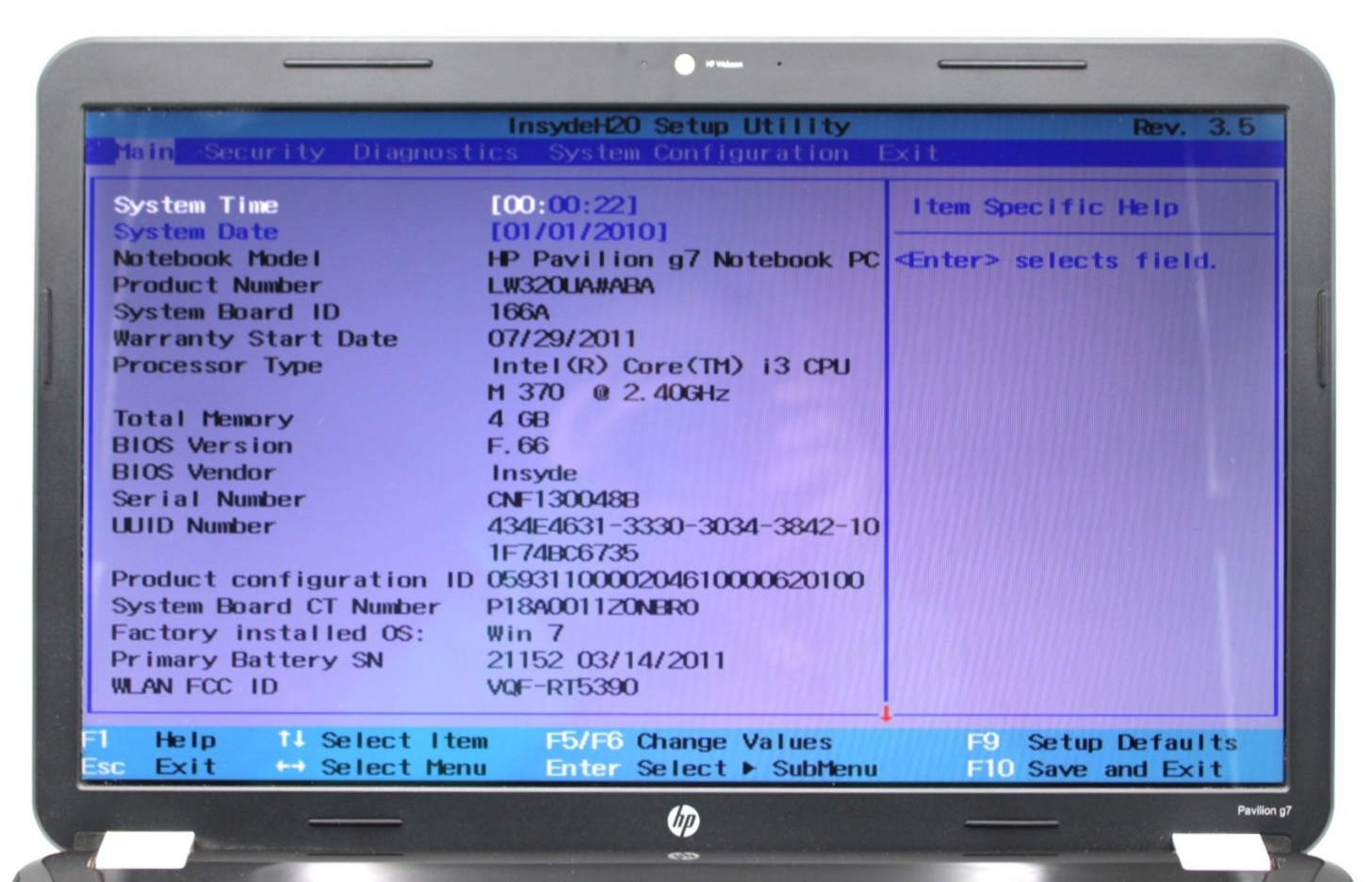 HP Pavilion G7 i3-370M@2.4GHz 4GB DDR3 NO STORAGE OR OS *USED/TESTED*