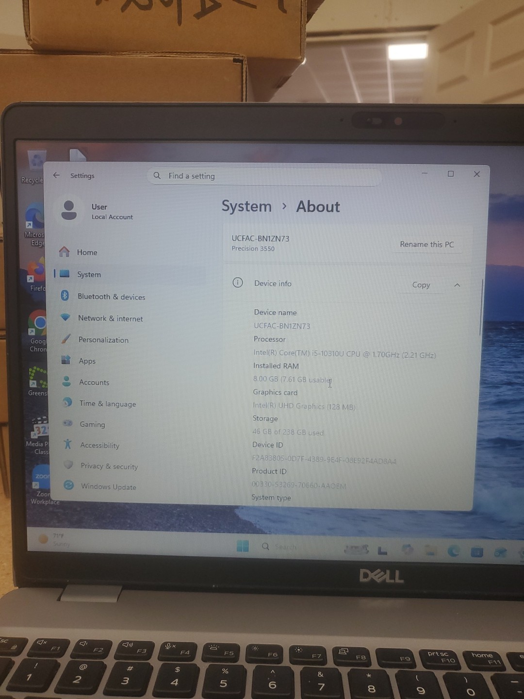 Dell Precision 3550 Laptop – i5-10310U 8GB 256GB SSD 15.6″ 051426-3