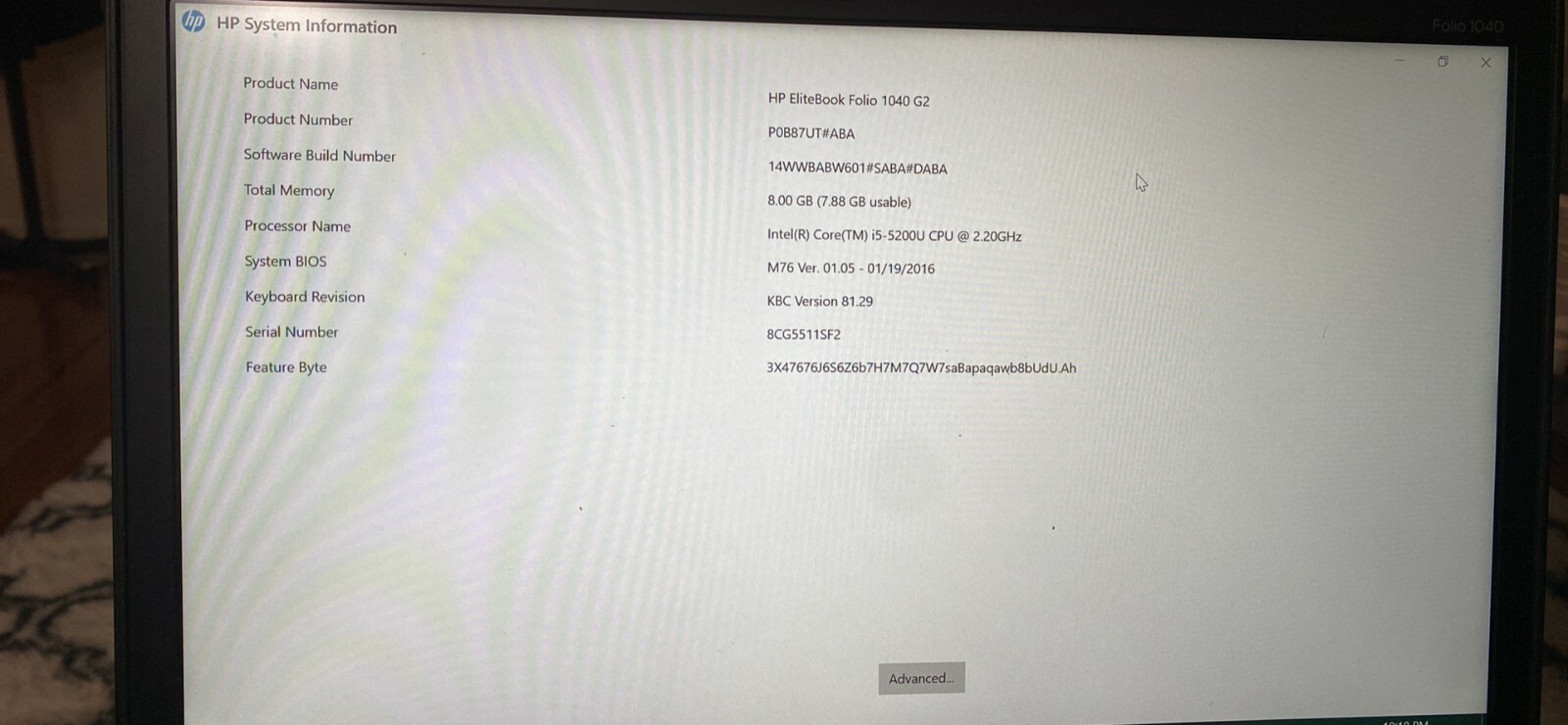 HP EliteBook Folio 1040 G2 Laptop i5-5300U 2.3GHz 8GB 256GB SSD Windows 10