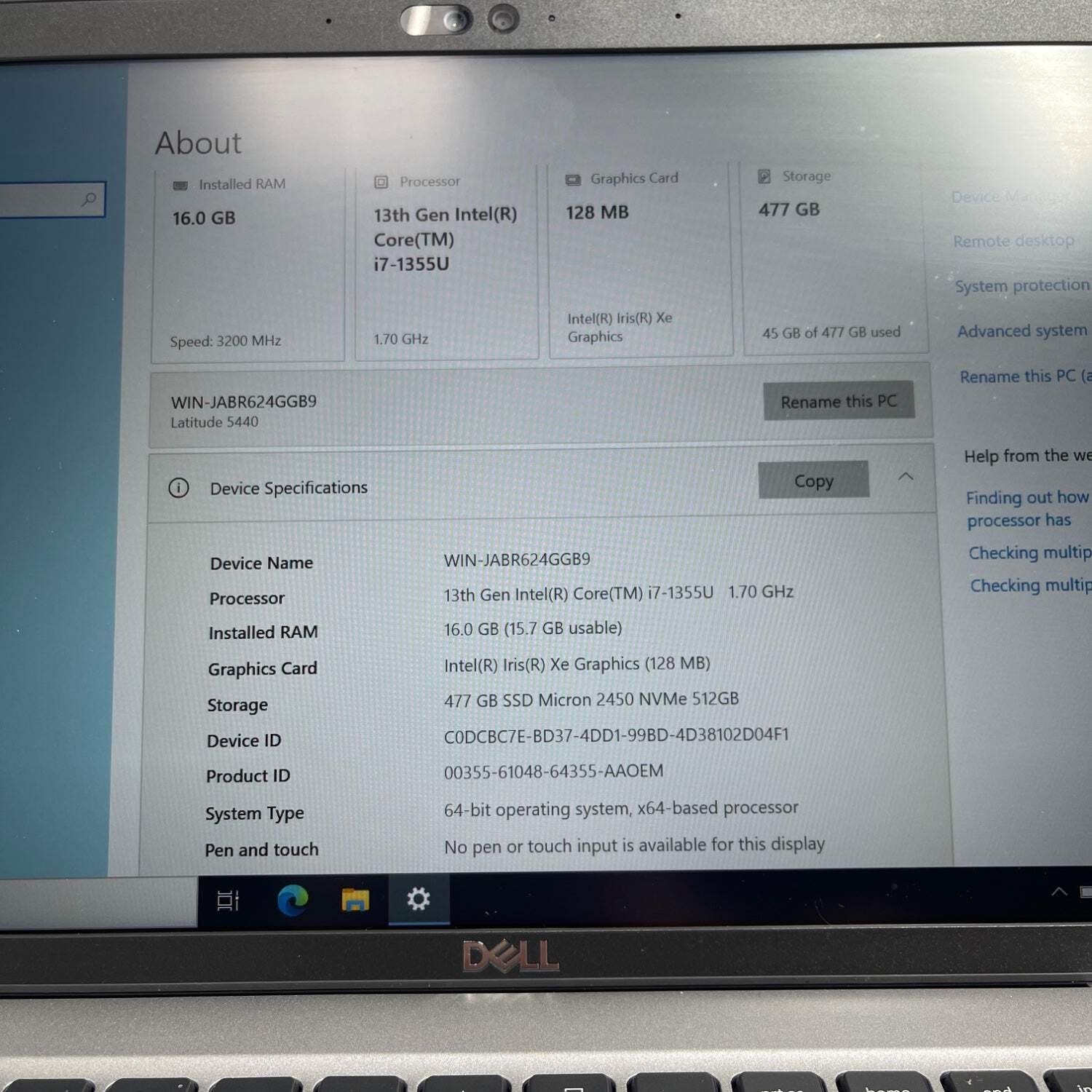 Dell Latitude 5440 14″ i7-1355U 1.7GHz 16GB RAM 512GB SSD