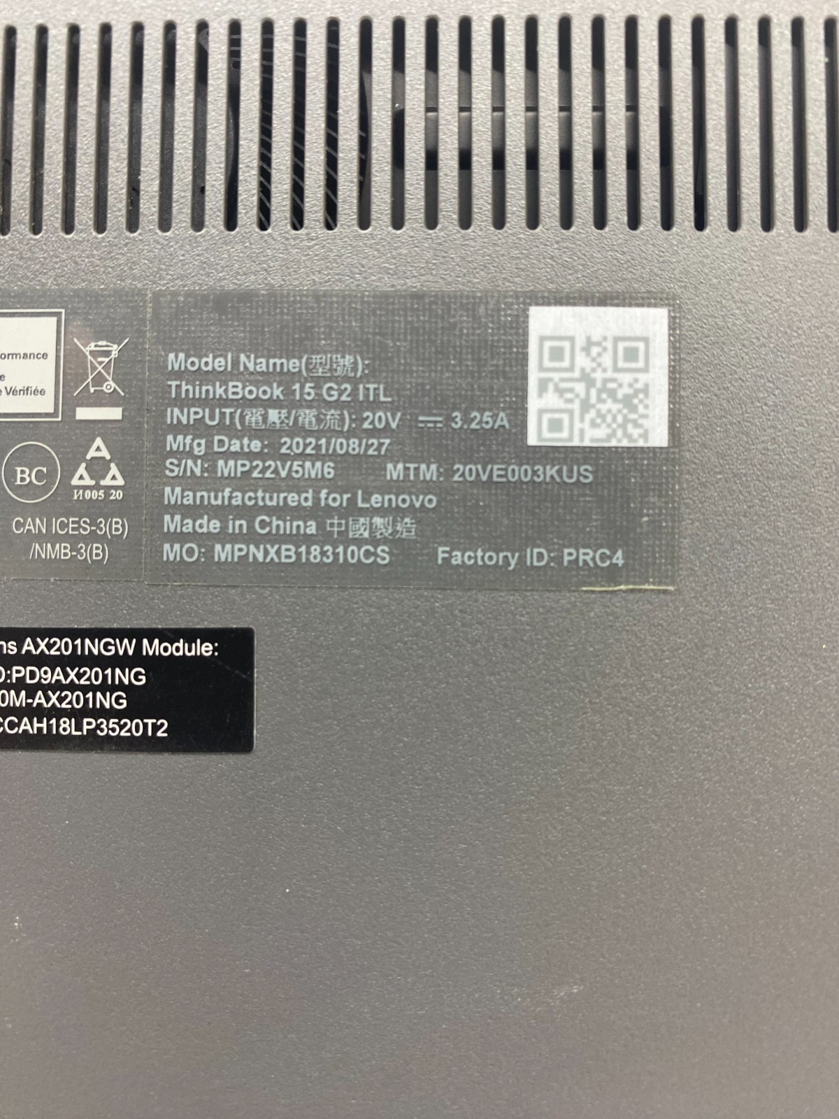 LENOVO THINKBOOK 15G2ITL i7-1165G7@2.80GHz DOES NOT POWER ON *PARTS