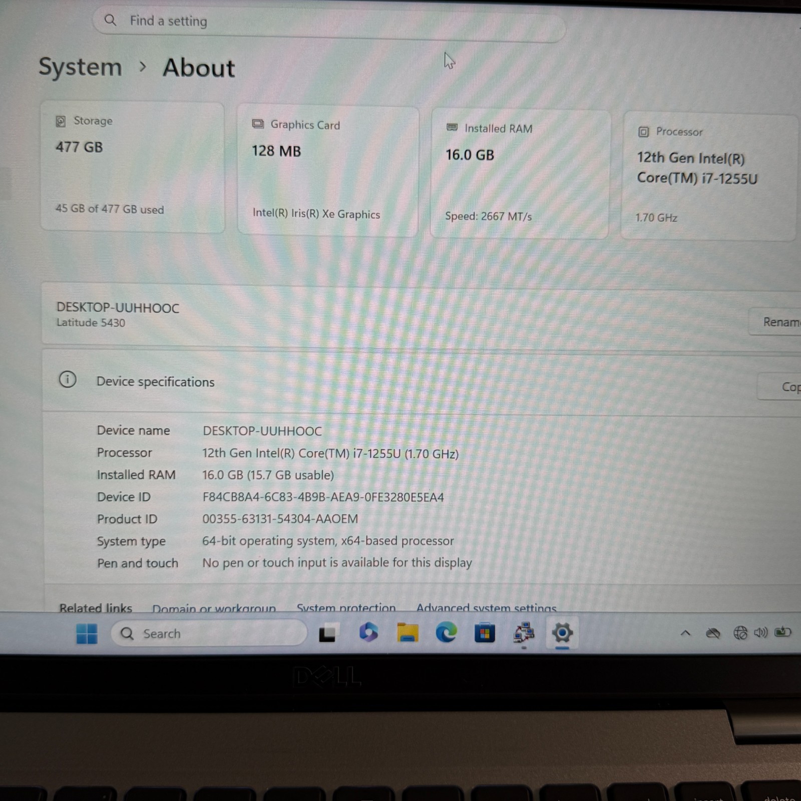Laptop Dell Latitude 5430 14″ i7-1255U 12th Gen 1GB 512GB SSD Win11 81% Battery
