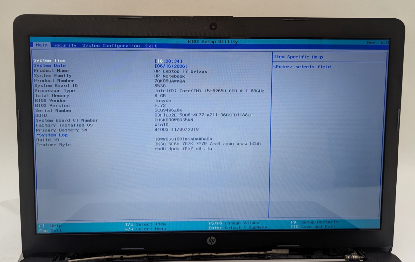 Incomplete HP Notebook 17-by1053dx 17.3″ Laptop Intel i5-8265U 1.60GHz 8GB RAM