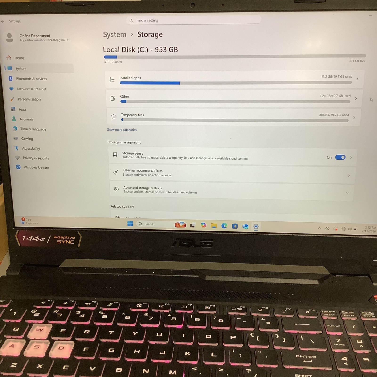 Asus TUF Gaming A15- (8GB 954GB SSD) AMD Ryzen 5 7535HS with Radeon Graphics