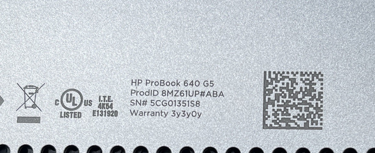 HP Probook 640 G5 Core i5-8365U 14in 1.60 GHz 8GB RAM 256GB SSD NO OS