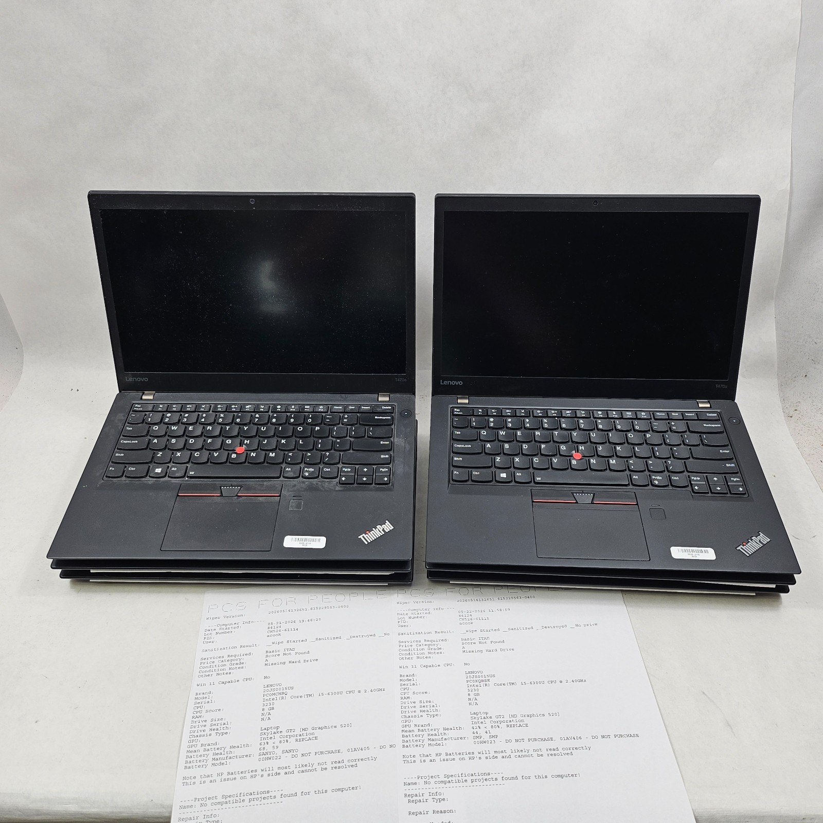 Lot of 8 Mixed Model Lenovo ThinkPad i5-5th-8th Gen 8/16GB RAM Mixed Specs *Read