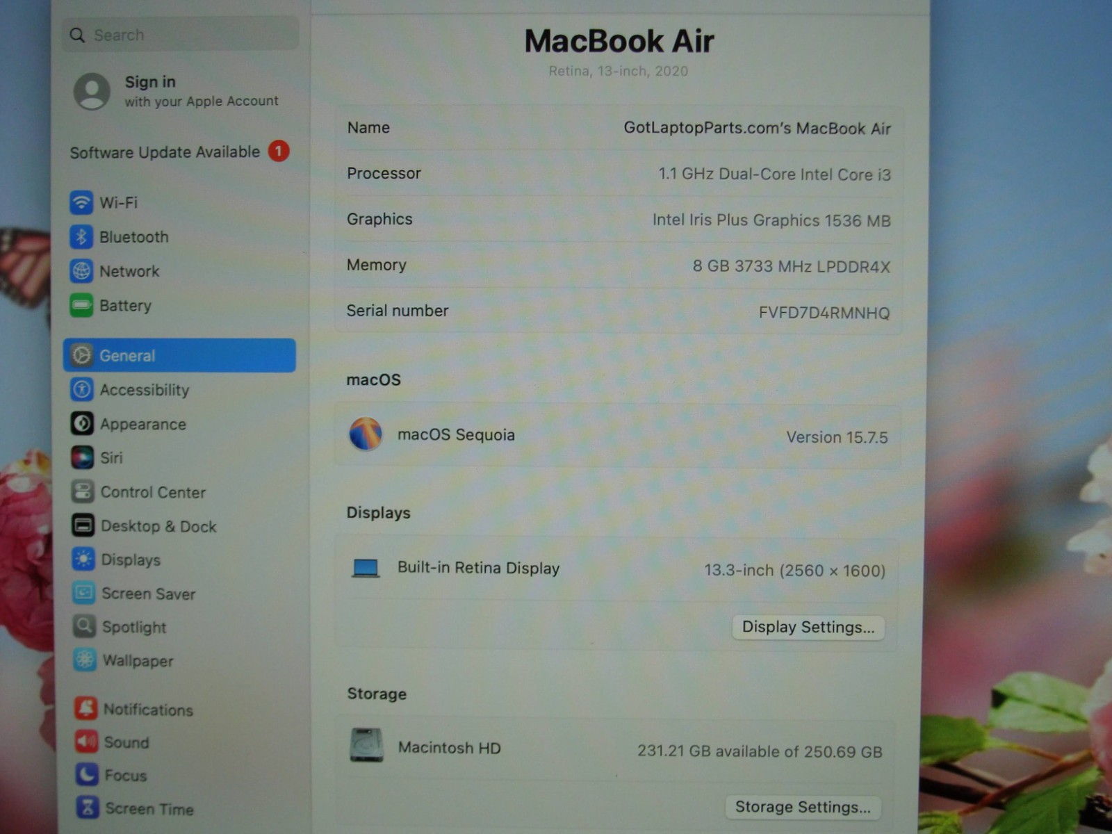 Apple MacBook Air 13″ A2179 (2020) i3-1000NG4 1.1GHz 8GB 256GB SSD MWTJ2LL/A +PA