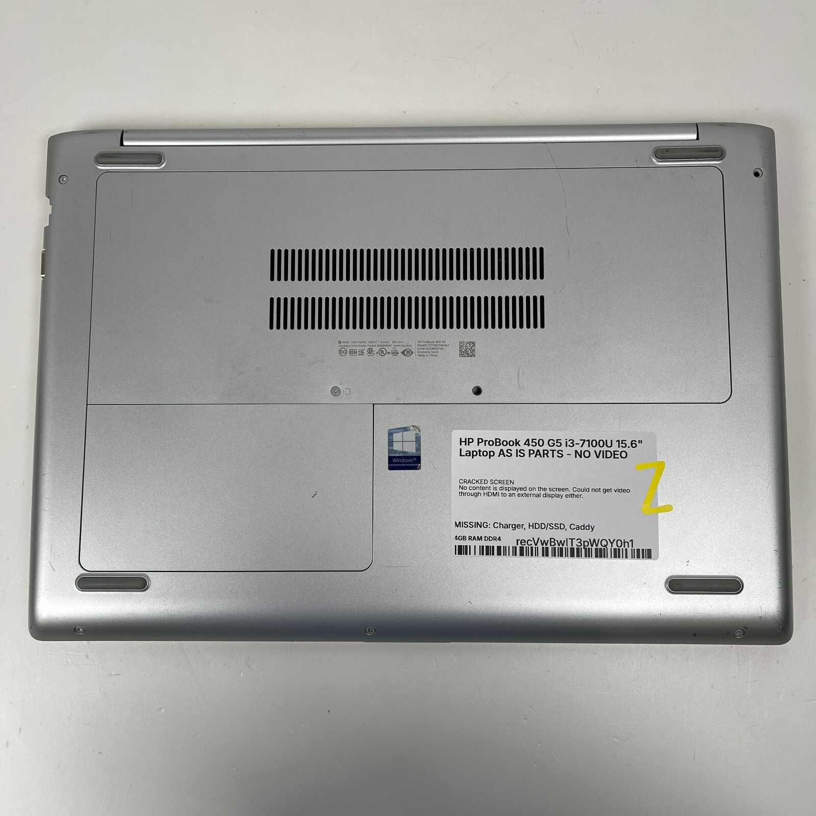 HP ProBook 450 G5 i3-7100U 15.6″ Laptop AS IS PARTS – CRACKED SCREEN