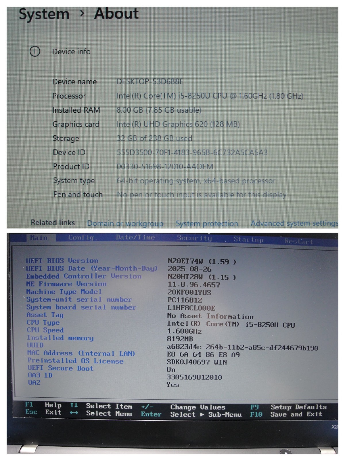 Lenovo ThinkPad X280 Intel i5-8250U 1.6GHz 8GB RAM 256GB SSD Win 11Pro+Charger