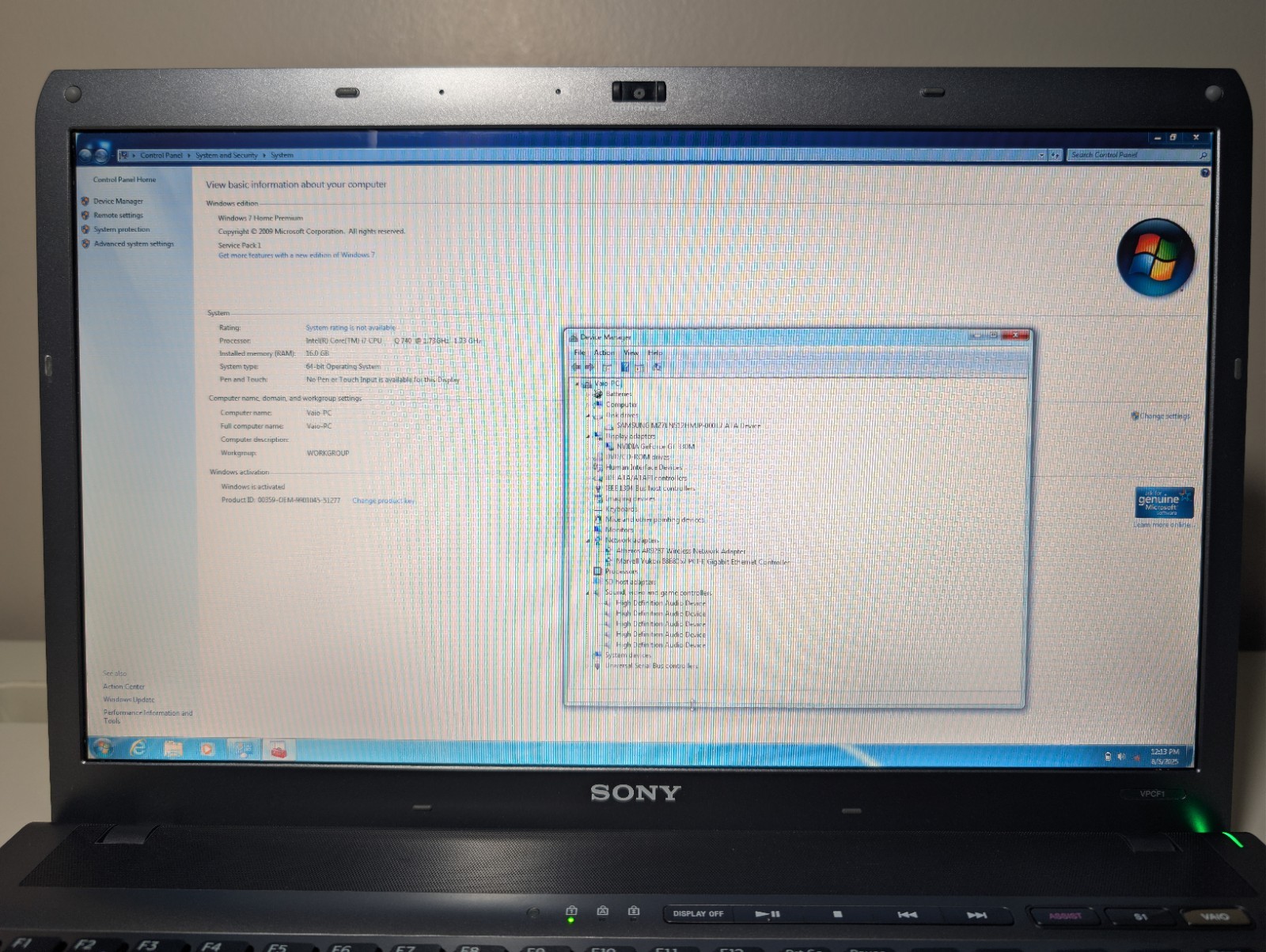 16″ SONY VAIO VPCF1 | i7-740QM 16GB RAM 512GB SSD | FHD NVIDIA | Win 10 & 7 Dual