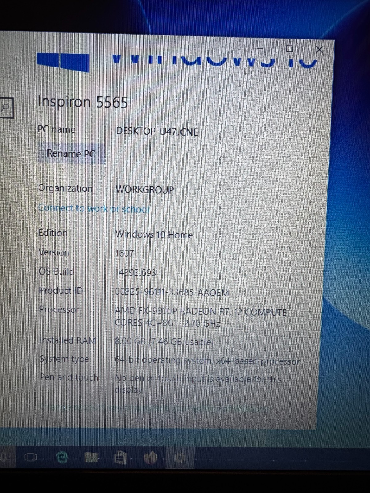 Dell Inspiron 5565 AMD radeon r7, Laptop, 8gb ram 1tb HD