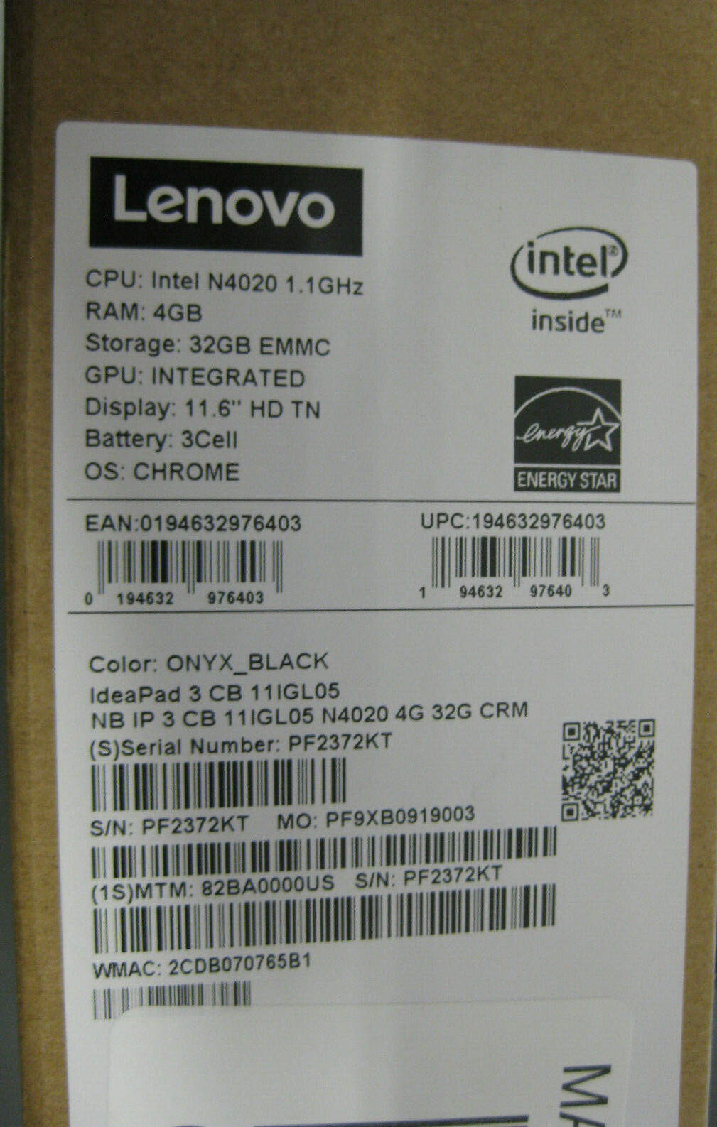 Lenovo IdeaPad 3 11IGL05 RAM4GB 32GB HDD 1.1GHz 11.6″ Laptop