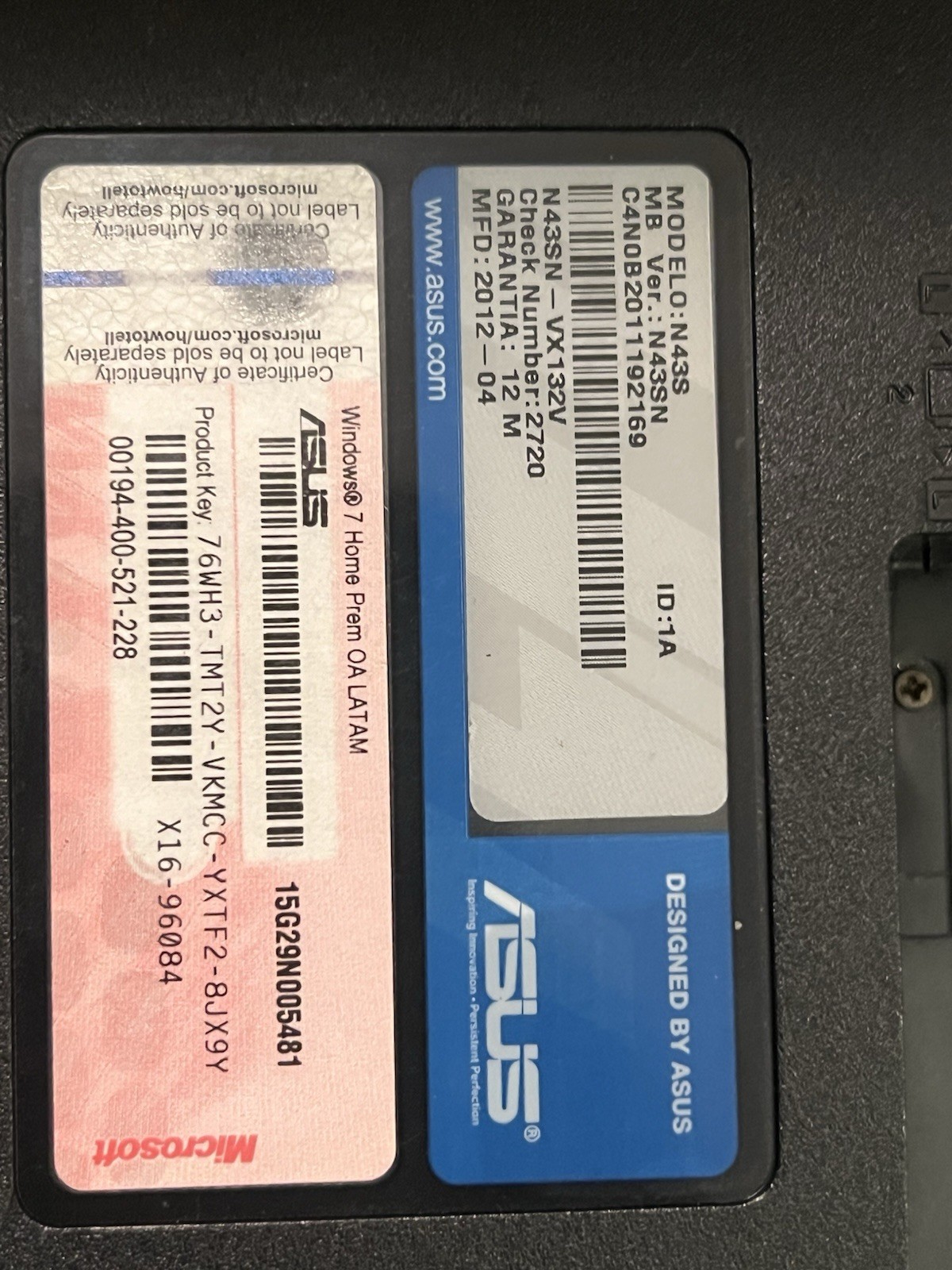 ASUS N43S 14” i7-2630QM DVD Windows 10 NVIDIA GeForce GT 550M Read