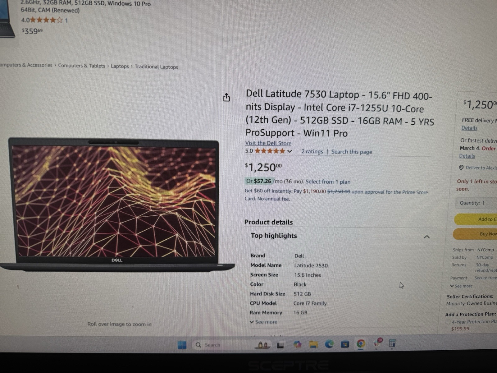 Dell Latitude 7530 Laptop i5 12th 1.6GHz CPU 256GB SSD 16GB RAM FHD 15.6″ Win 11