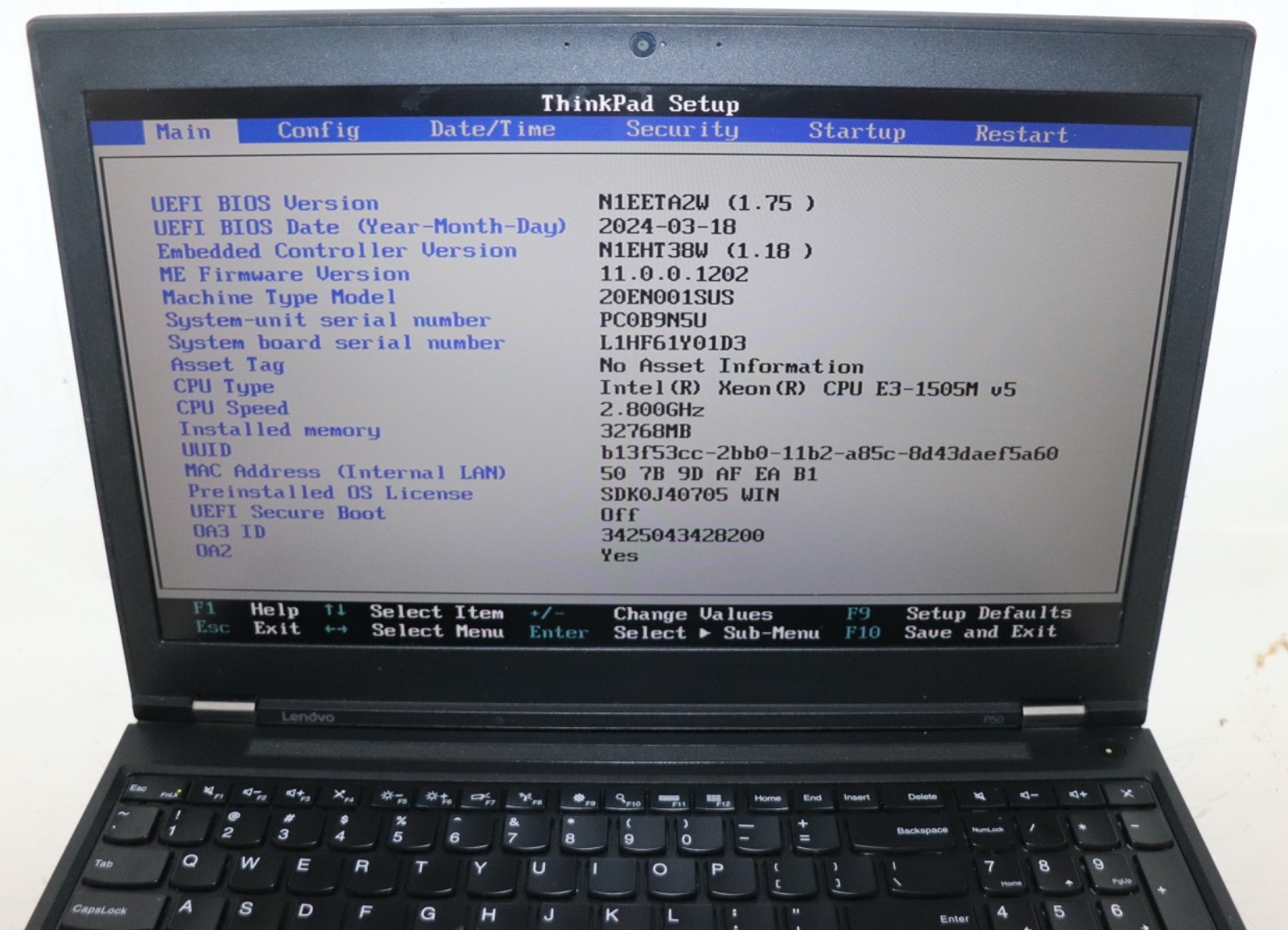 Lenovo ThinkPad P50|Intel Xeon @2.80 GHz|32GB RAM|256GB SSD|WIN10.Prof|NVIDIA