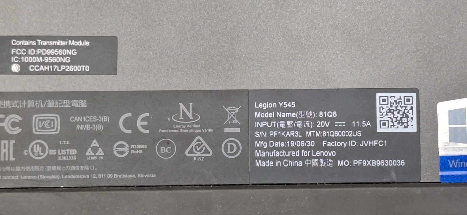Lenovo Legion Y545-81Q6 FOR PARTS OR REPAIR, MEMORY, HDD & PSU NOT! INCLUDED!