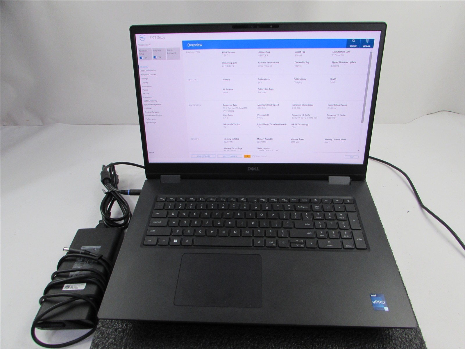 DELL PRECISION 7770 FHD I7-12850HX 512GB 32GB RAM RTX A3000 WIN 11 PRO NO BATT