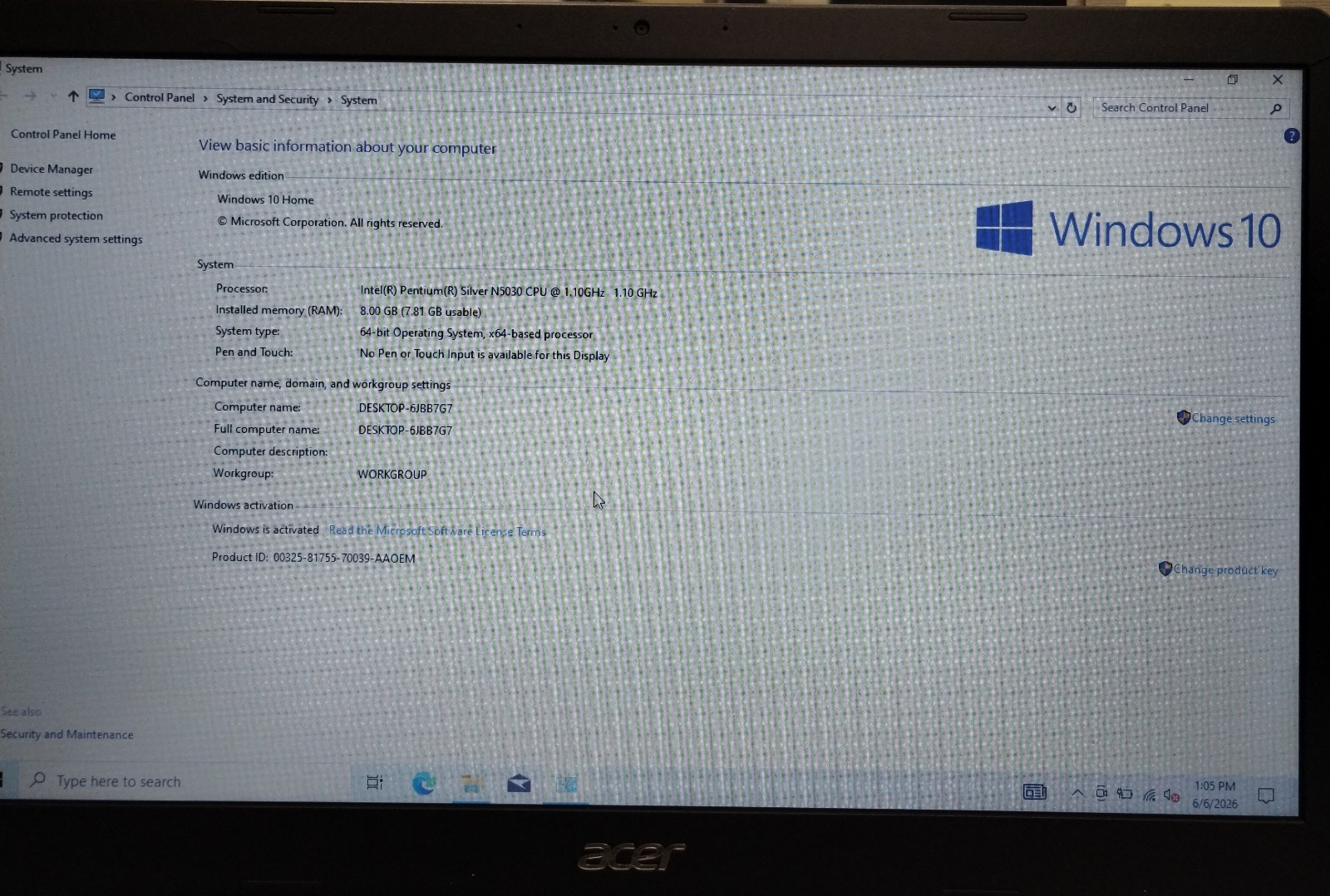 Acer Aspire 3 A315-34 15.6″ Laptop Pentium Silver 8GB RAM 256GB SSD W10H H4073
